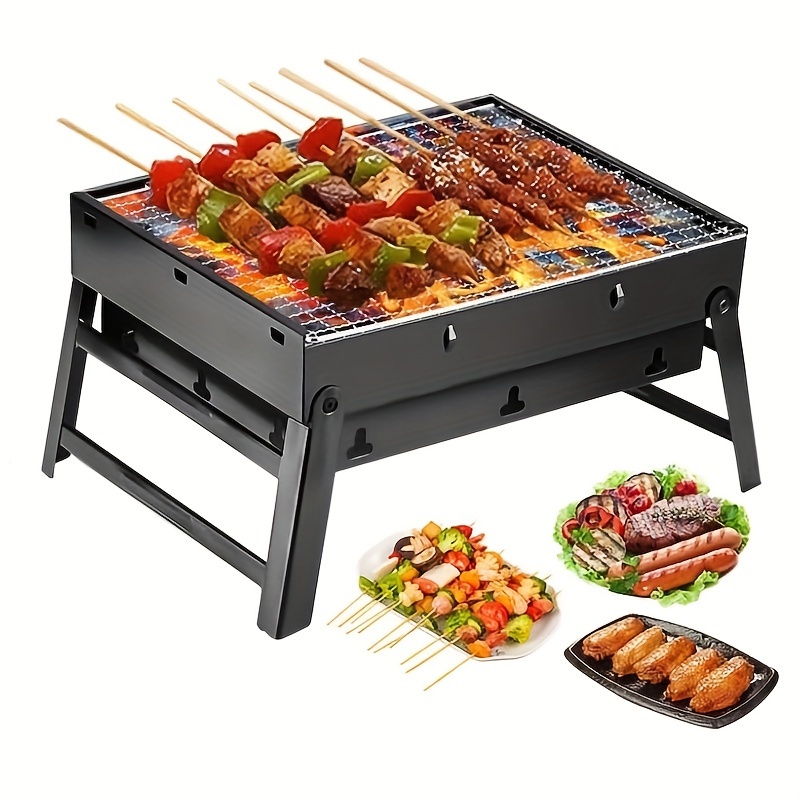 TEMU Portable Charcoal Grill, 17" Folding Portable Bbq Charcoal Grill Compact Tabletop Mini Small Bbq Grill Outdoor For Travel Backyard Picnic Beach