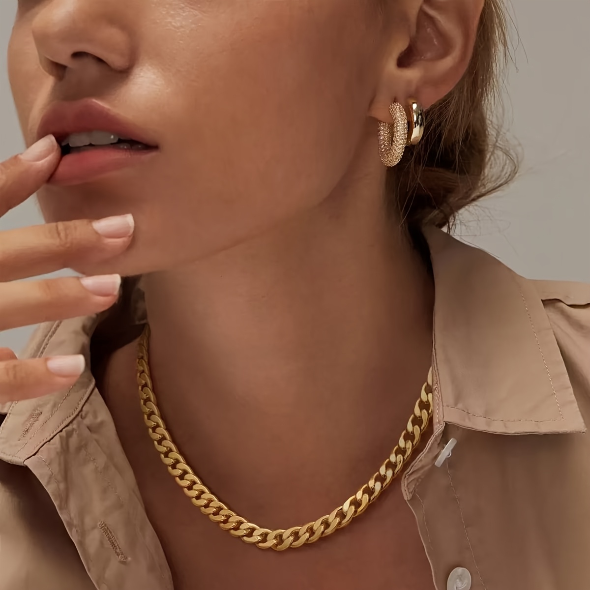 Image of Luxury Classic Fashion Ladies' Golden Stainless Steel Versatile 8mm Thick Chain Necklace For Daily Parties