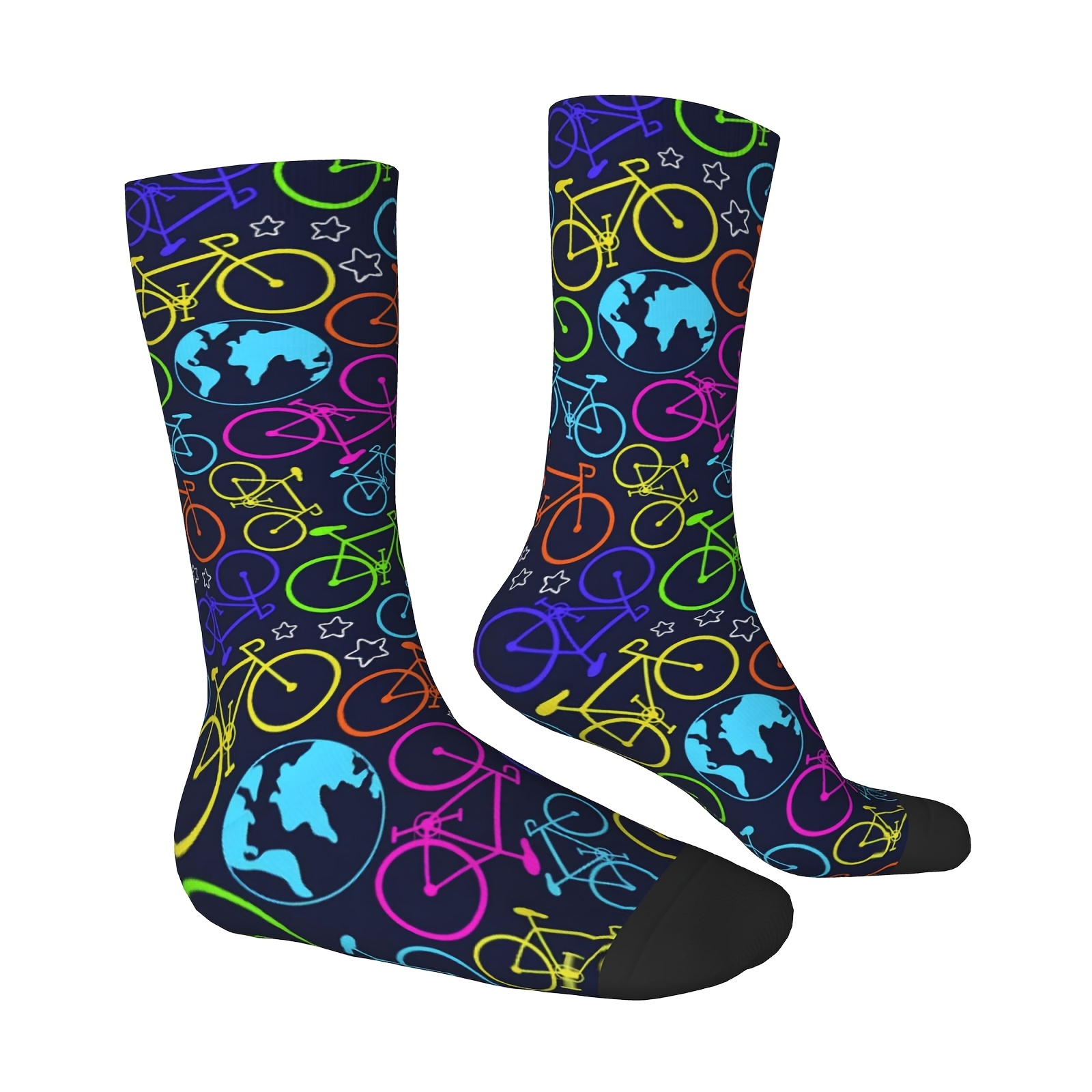 TEMU Une paire de chaussettes de sport unisexes d'extérieur avec un imprimé de vélo, , lavables en machine, adaptées aux passionnés de , confortables