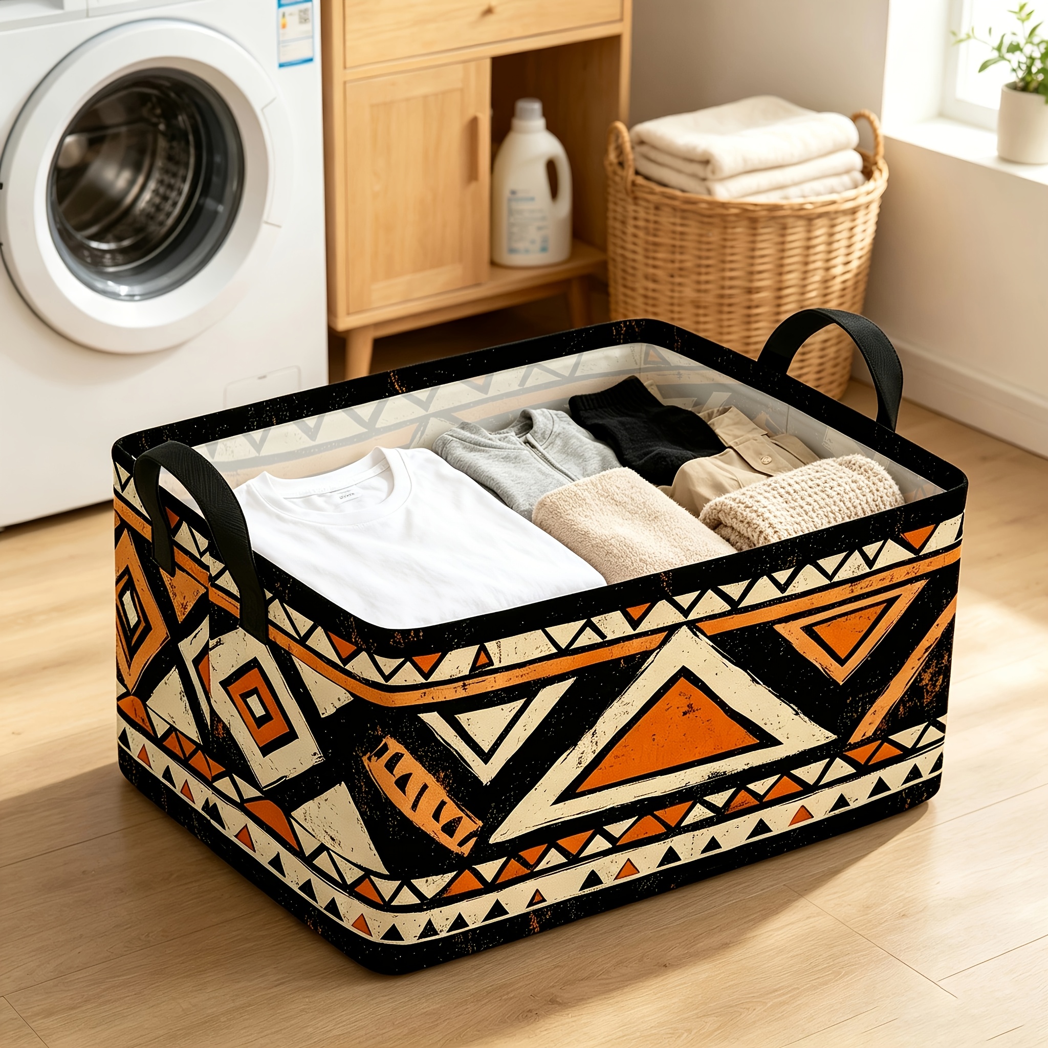 TEMU 1 Open Storage Basket With A Honey Display Rack, Designed With Inspiration From African Tribal Patterns. Features A Large Foldable Storage