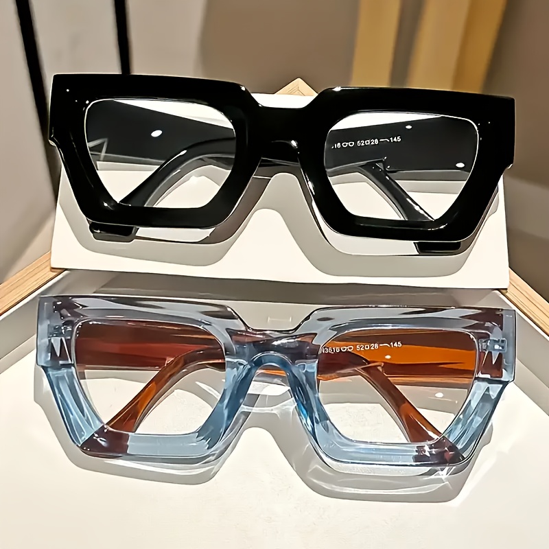 TEMU 2pcs Minimalist Rectangular Frame Clear Lens Glasses For Women, Full Rim Fashion Eyewear, Decorative Clear Glasses With Plastic Hinges