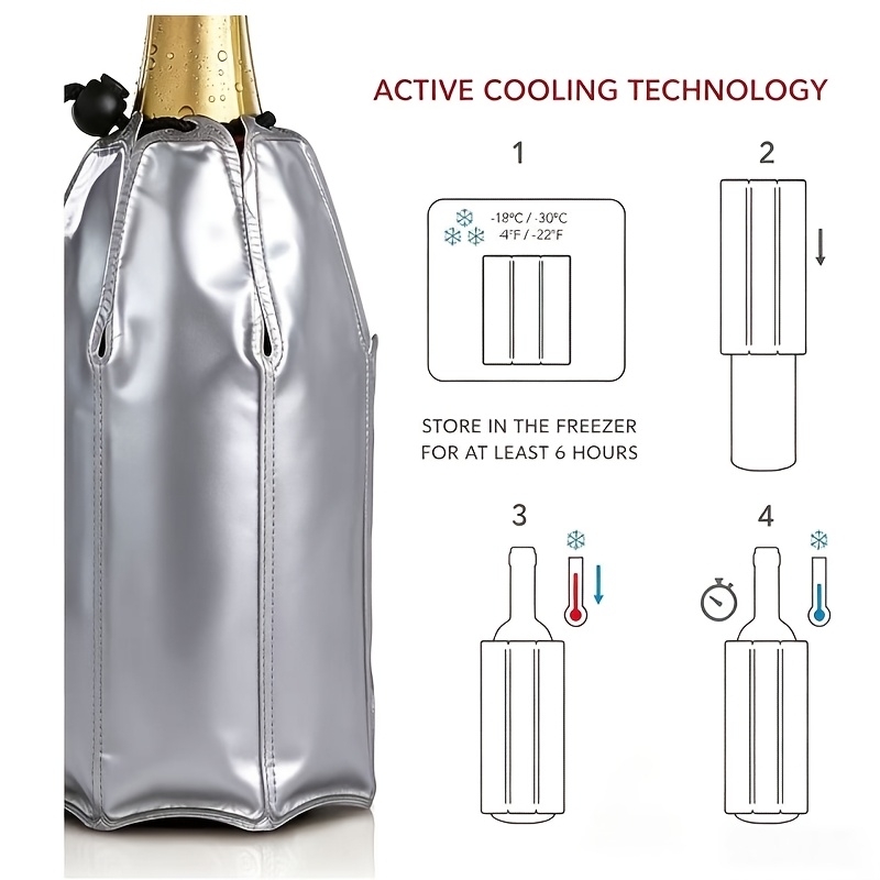 Image of Wine Chilling Sleeve, Flexible And Quick Wine Bottle Cooler, Reusable Ice Pack Sleeve, Elegant And Portable, Fits 750ml Bottles, Quickly Wine Chilled, Elegant Silvery, For Outdoor Camping