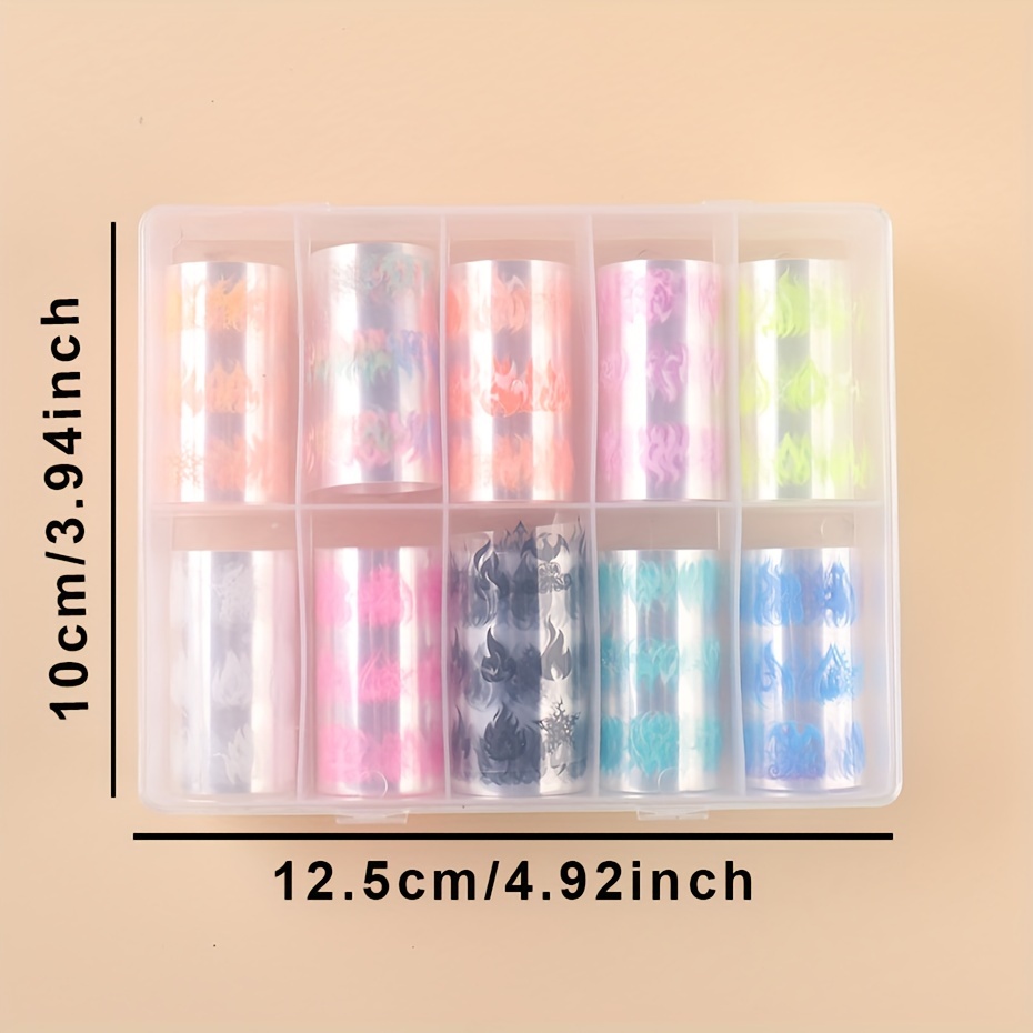 20 Roll Neon Luminous Nail Foils Set with Fluorescent Fire Flame and Starry Sky Designs for Manicure Wraps