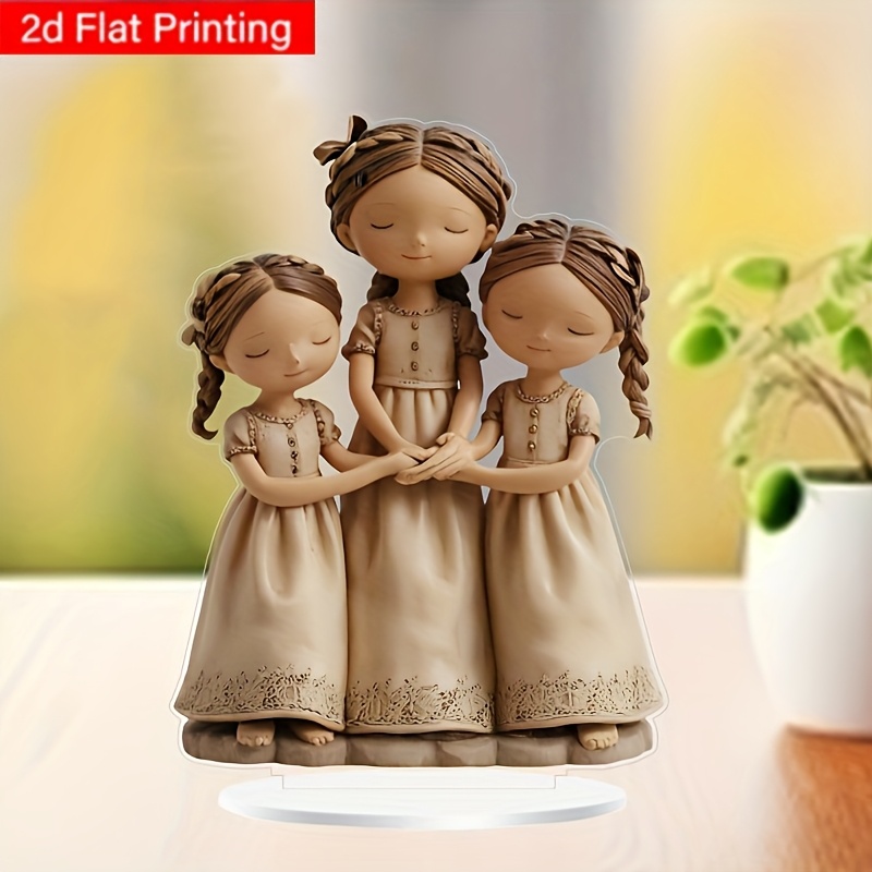 

2d Flat, 2d Flat Style Acrylic Sisters Figurine, 5.78" X 7.87" Tabletop Decor With Display Stand, Multipurpose Ornament For , No Electricity Needed, Home Decor And Accessories