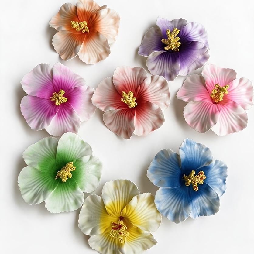 TEMU Lot de 8 pinces à cheveux à fleurs artificielles, accessoires pour cheveux hibiscus hawaïen et fleur d'hibiscus pour femme, accessoires de