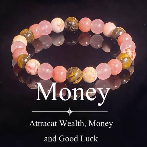 1pc natural tiger eye stone elastic bracelet with pink beads stretchy fit for daily wear parties mothers day gift year round accessory