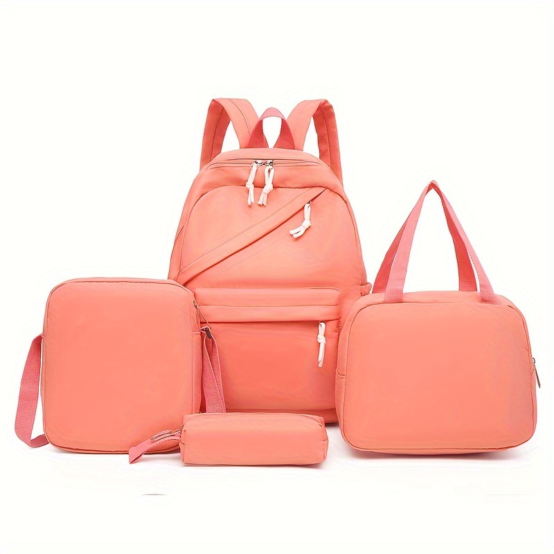 Mochila de 4 piezas, bolso cruzado, bolso y bolso para bolígrafo, mochilas de viaje informales clásicas de color sólido para hombres y mujeres, mochila de gran capacidad, mochilas escolares, bolsas para libros para niñas y estudiantes, mochila grande para estudiantes escolares de estilo preppy - Imagen 28