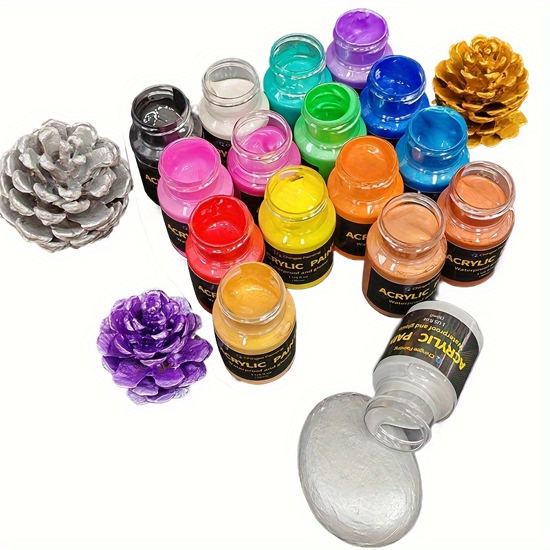 

Acrylic Paint Set With 3 Brushes, 16 Metallic Colors (30ml, 1oz) Pigments For Artists Beginners & Painters, Halloween Pumpkin, Fabric, Rock, Glass, Stone, Ceramic, Model, Wood Painting, Non