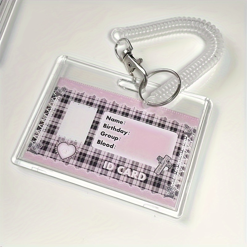 

Clear Plastic Id Badge Holder With Pink Design - Transparent Protective Card Cover With Key Ring And Name Tag Space For Office , Key Ring Attachment| Design|detachable Strap , Id Card Badge Holder