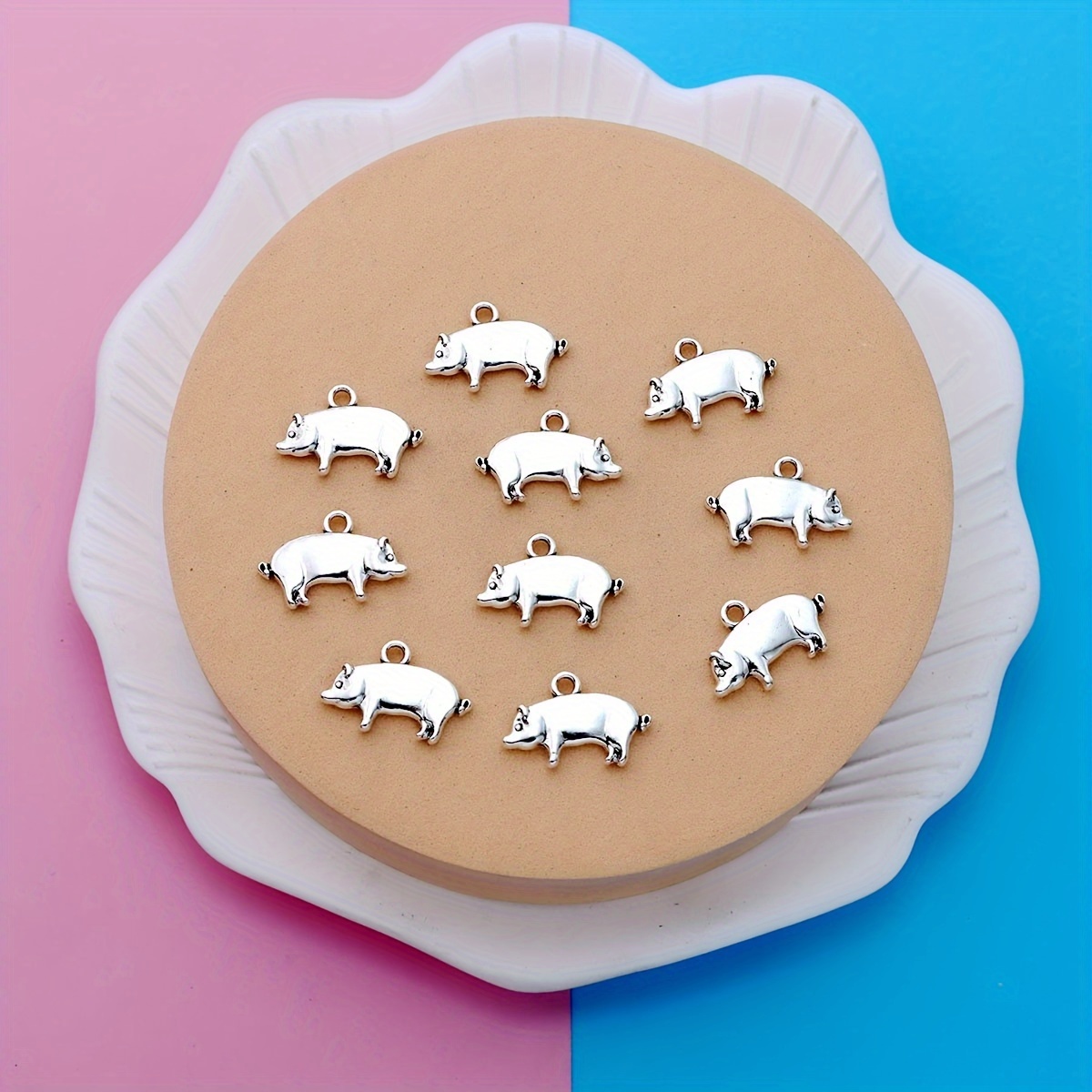 Set Of 10 Tibetan Pendants Featuring Chubby Pig Designs, Ideal For European Bead Jewelry And Diy Crafts, Measuring 13x19mm.