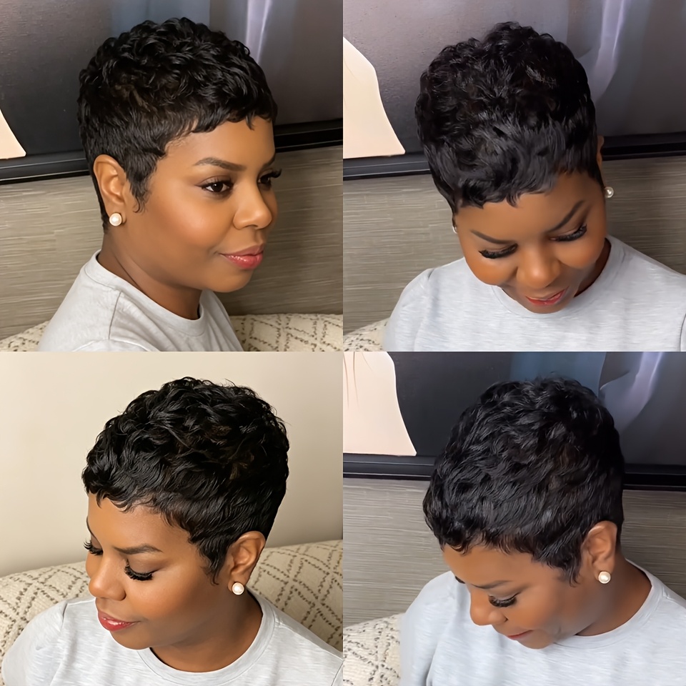 TEMU Women' Brazilian Human Hair Wig Short Cut With 150% Density Suitable For Daily Wear, Straight Hair, Elastic For & Hair Types, Machine-made For &