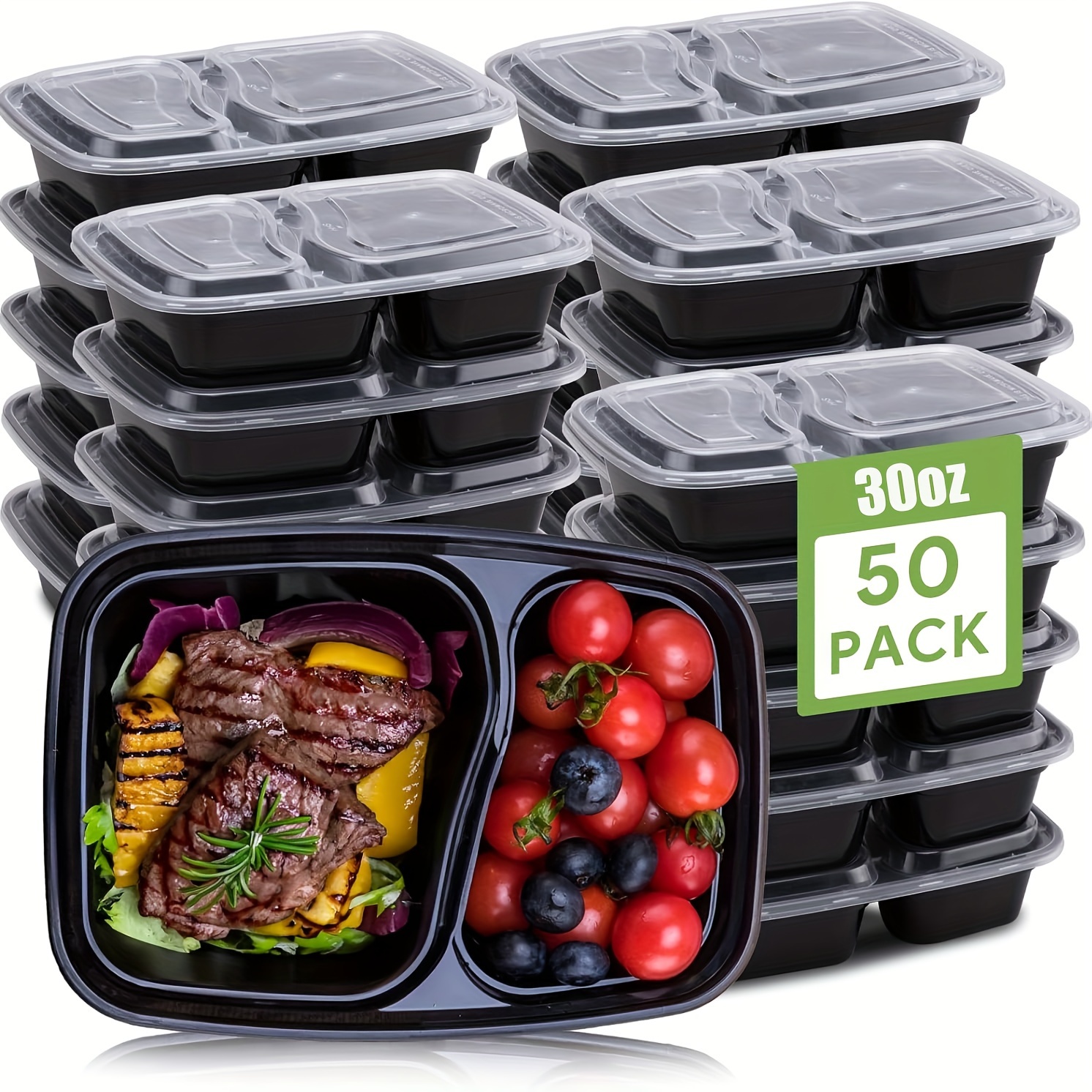 TEMU Christmas 50sets 30oz Meal Prep Containers Reusable 2 Compartment Food Storage Containers With Plastic Stackable To Microwave, Freezer, Dishwasher Safe Kitchen