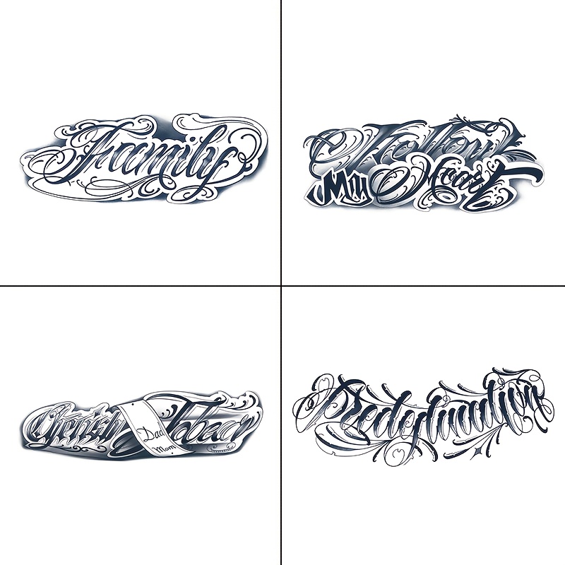 TEMU 4 Herbal Tattoo Stickers, Including 4 English Elements, Lasting 7-15 Days, Waterproof And Friction Resistant, Realistic Effect, Suitable For People Who Are Of Pain And Do Not Want To Tattoo