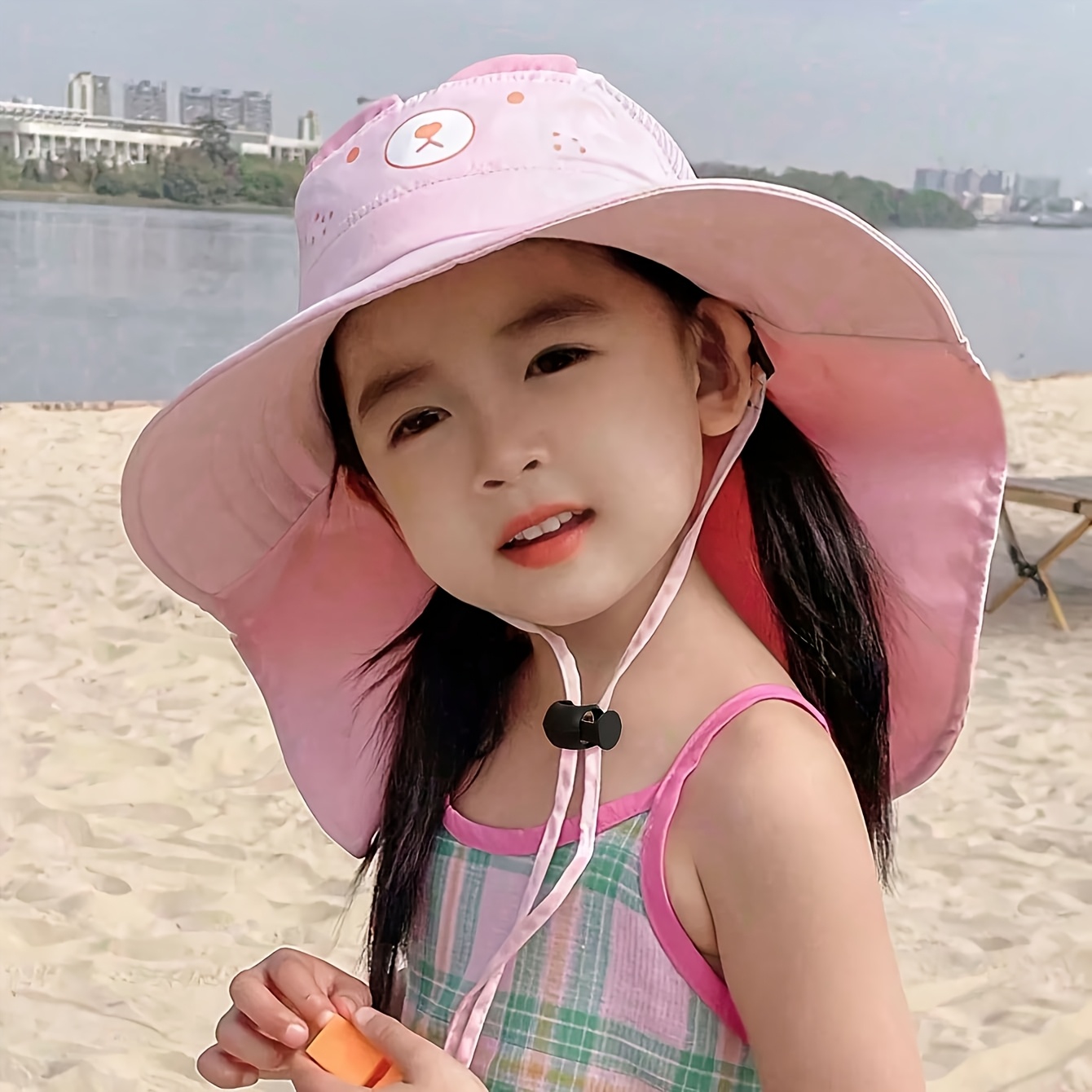 Image of 1pc Girls' Mid-large Size Cartoon Cape Fisherman Hat Spring Summer Style With Adjustable Rope Outdoor Sports Hat With Whistle, Random Whistle Color