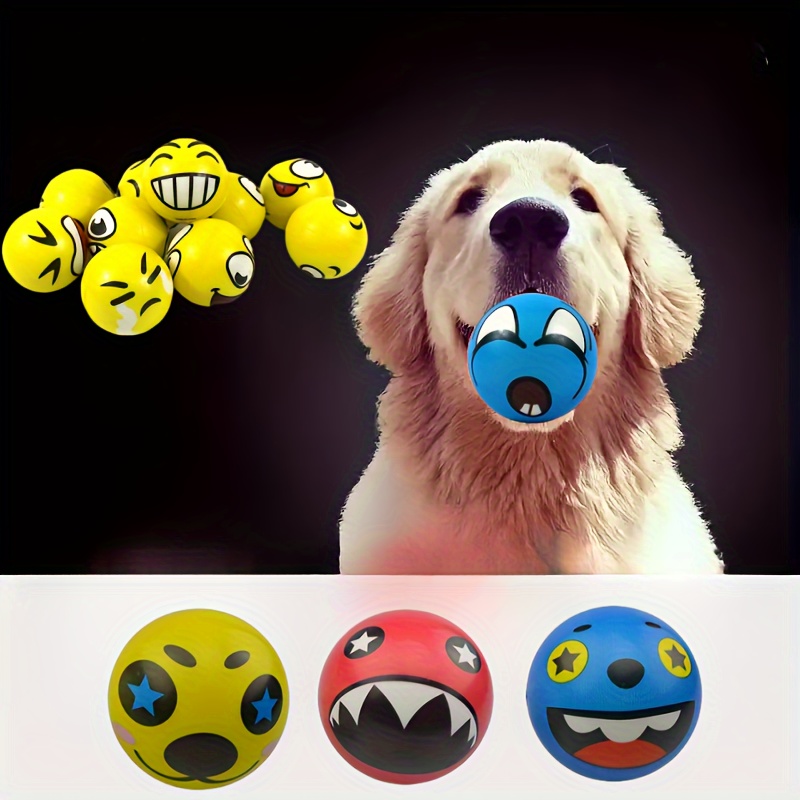 

12 balles pour chien, motif dessin animé, jouets interactifs durables en plastique pour chiots de toutes tailles, balles de jeu d'entraînement et de décompression sans pile avec visage souriant