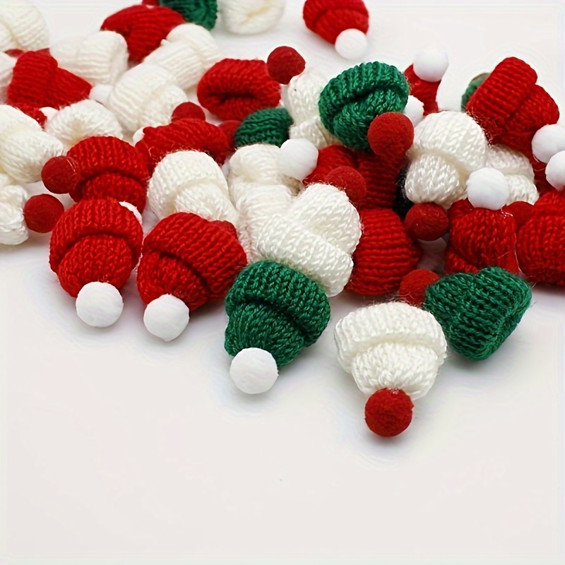 

20pcs Christmas Mini Knitted Hats - Handmade Doll Craft Caps For Diy Holiday Ornaments & Decorations, Without Electricity, Featherless – Assorted Santa & Elf Designs