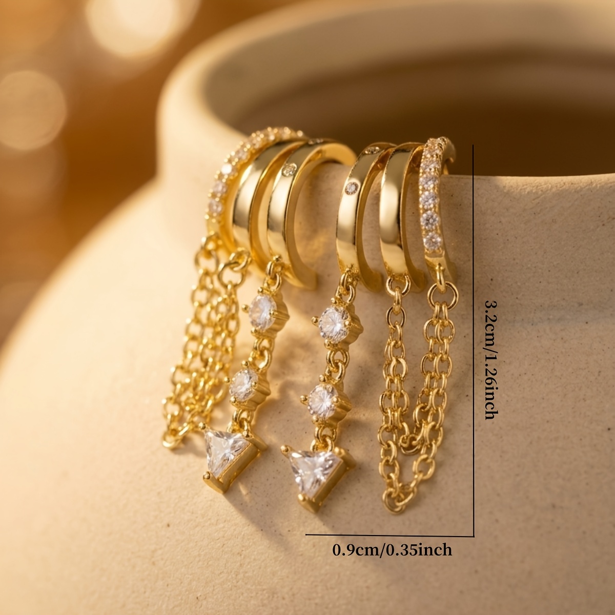 Elegant Three-tier C-shaped Chain Tassel Earrings