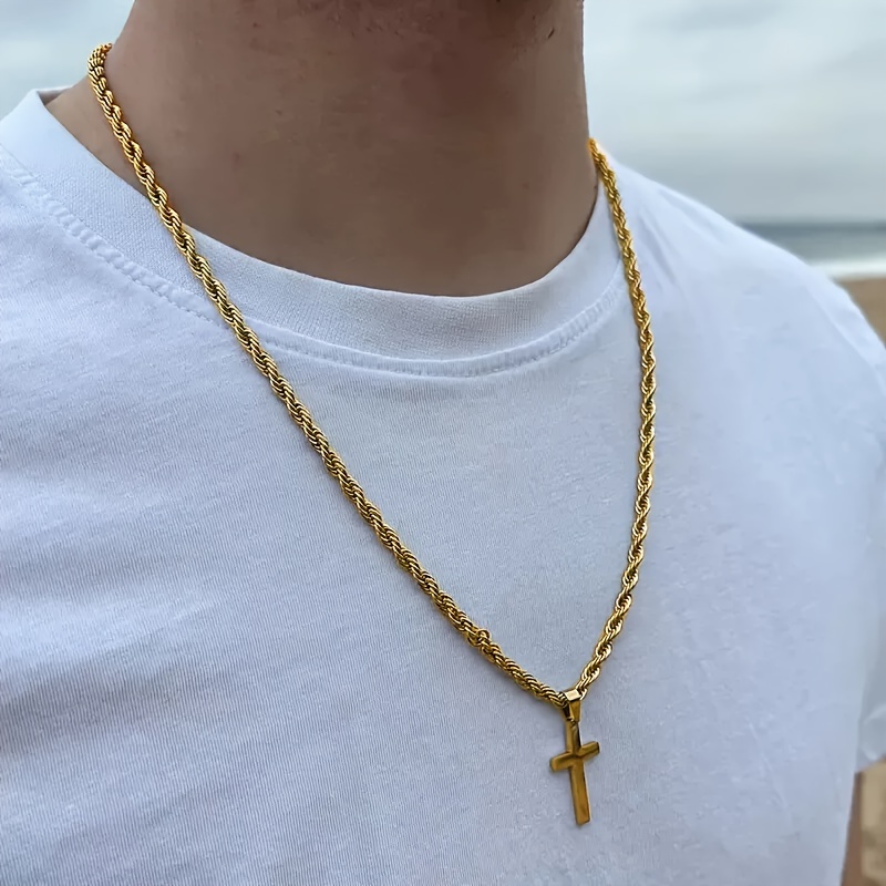 1pc unisex 18k gold plated stainless steel cross pendant necklace sleek polished 80 31 gallon religious jewelry with durable chain     daily wear party occasions valentines day october birthston 0