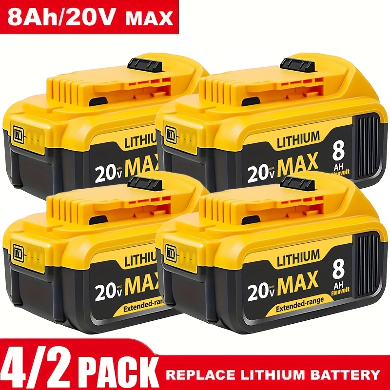 TEMU Set Of Four, Two-pack, 8000mah For Dewalt 20v Max, Compatible With For Dewalt Volt Lithium-ion Batteries Dcb200, Dcb201, Dcb206, Dcb207, Suitable For Dewalt 20v Cordless Power Tools And