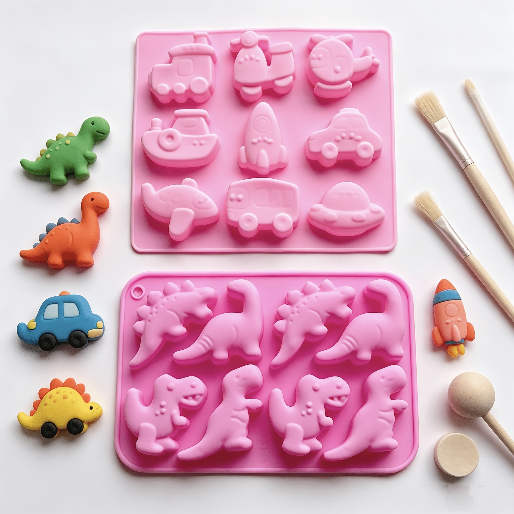 TEMU Lot de 2 moules en dinosaure et véhicule, pour artisanat en plâtre, savon artisanal, pâte à modeler d'aromathérapie et artisanat en résine époxy