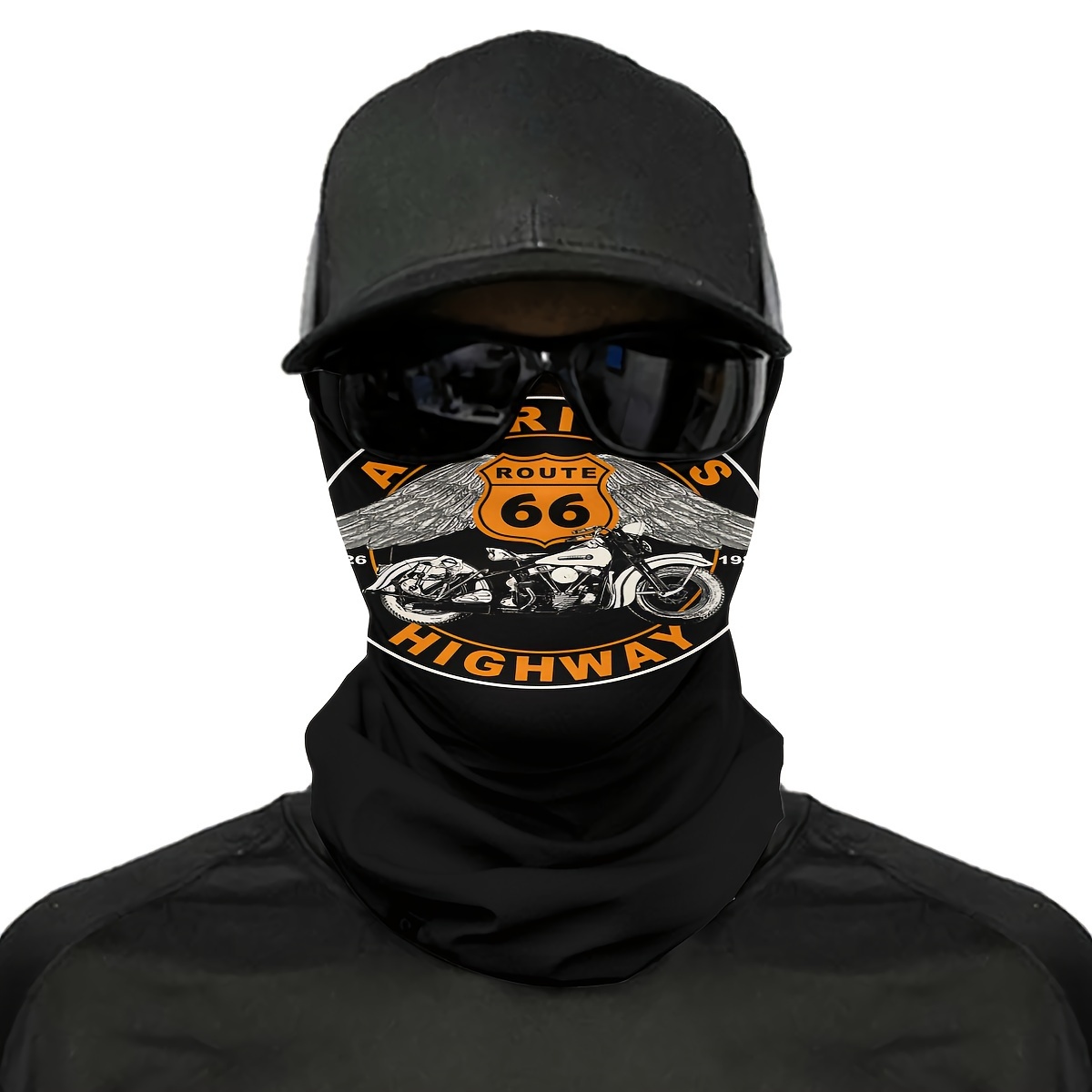 TEMU Route 66 Retro Bandana - Seamless Cycling & Ski Face Mask, Lightweight Balaclava Neck Cover For Men - Ideal For Motorcycle Riding, Hiking, Fishing & Snowboarding