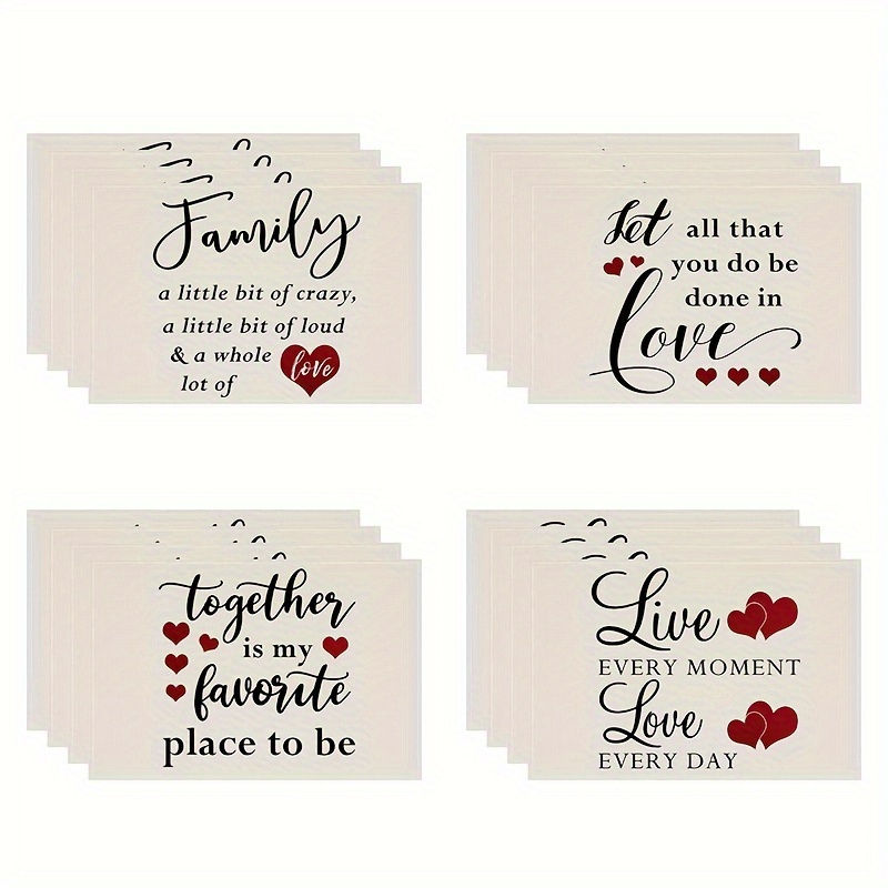 

4pcs Hey Valentine's Day Place-mat, Red , Heat-resistant Anti-slip Cleaned Place-mat, Valentine's Day Party Kitchen Decorations And Accessories, Are 4 Styles From 12 Inch X 18 Inch