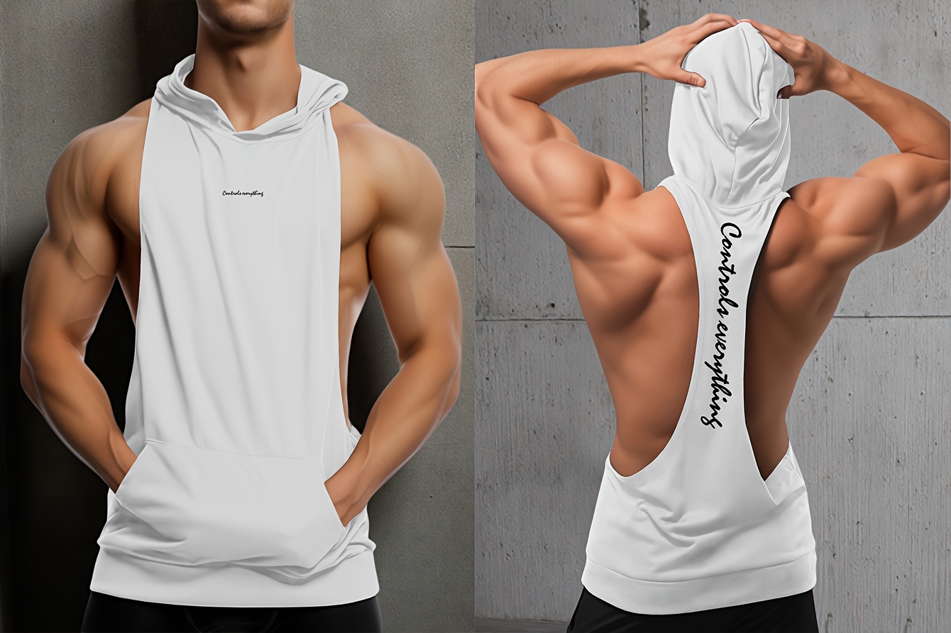 Men'S Athletic Top, Lightweight Hooded Jacket, Airy Summer Training Sports Vest, Sleeveless Top
