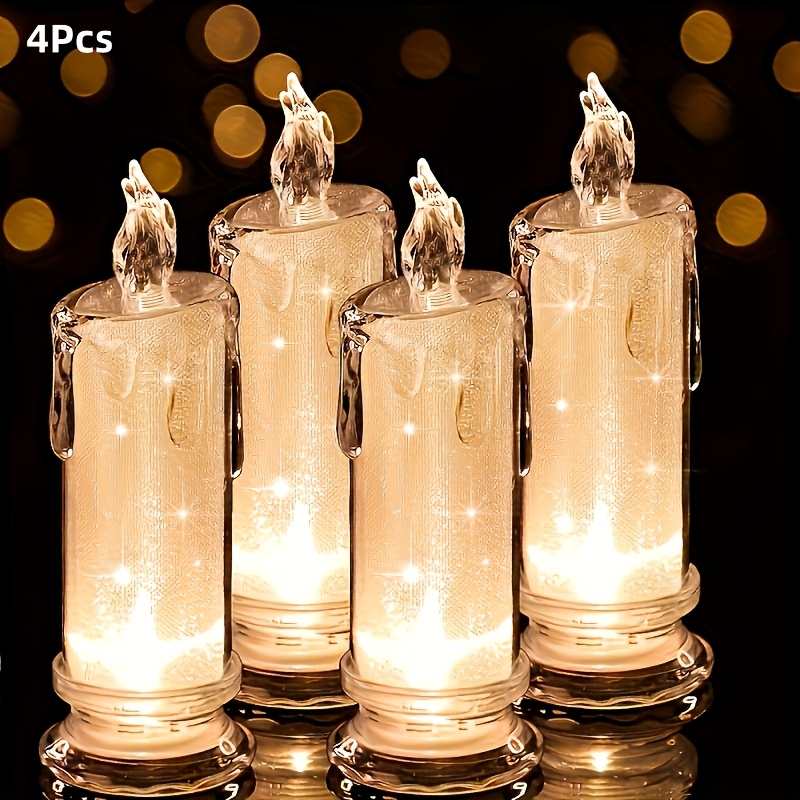 TEMU 4pcs Led Flameless Candle Led Column Candle, Including Battery, Perfect For Family Candlelight Dinners Valentine's Day Wedding Birthday Bedroom