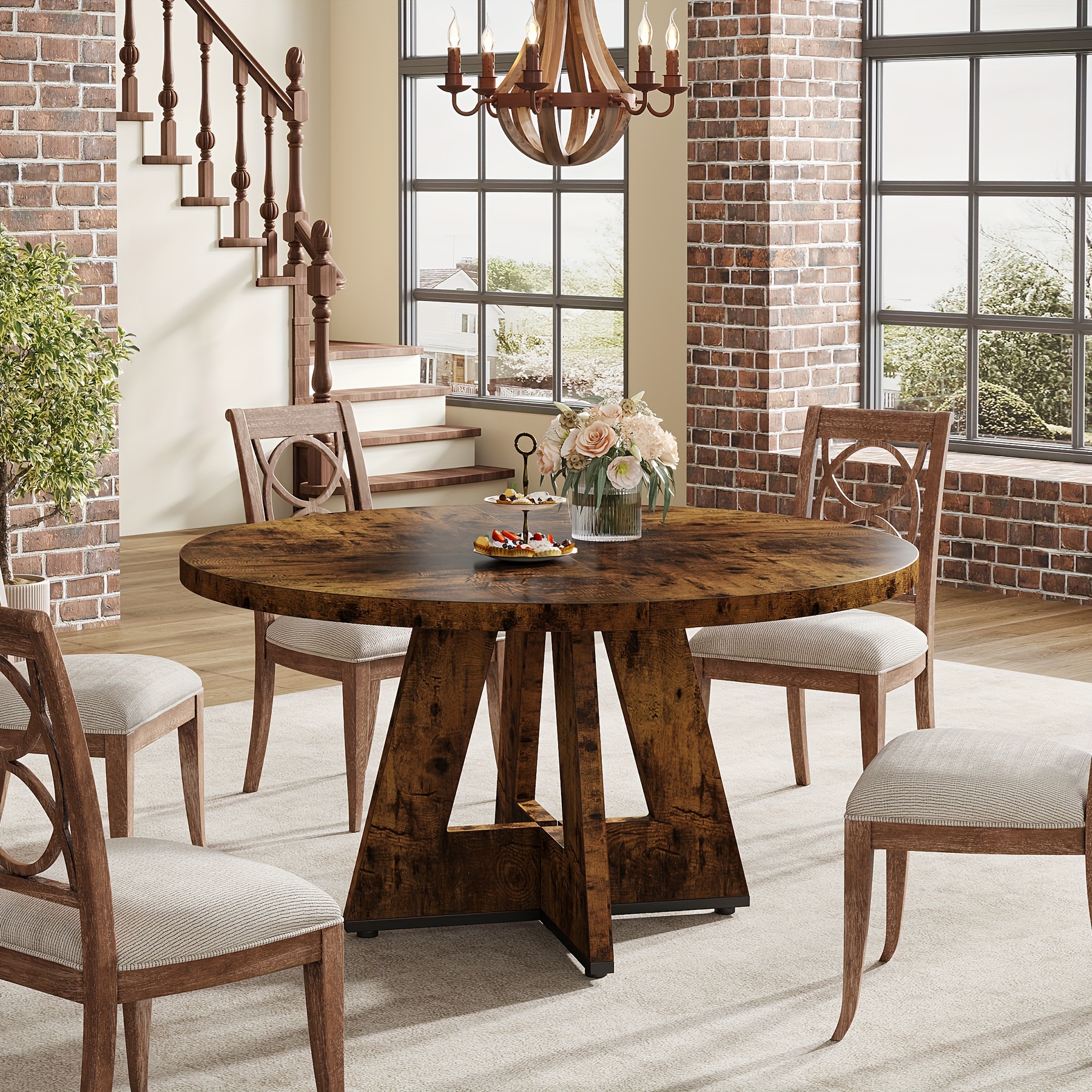 reliable 47 Inch Farmhouse Dining Table, Rustic Round Dinner Table for 4, Ideal for Home Dining Room And Living Room, Offering A Countrified Touch to Your Decor 10 reliable 47 Inch Farmhouse Dining Table, Rustic Round Dinner Table for 4, Ideal for Home Dining Room And Living Room, Offering A Countrified Touch to Your Decor - Image 10