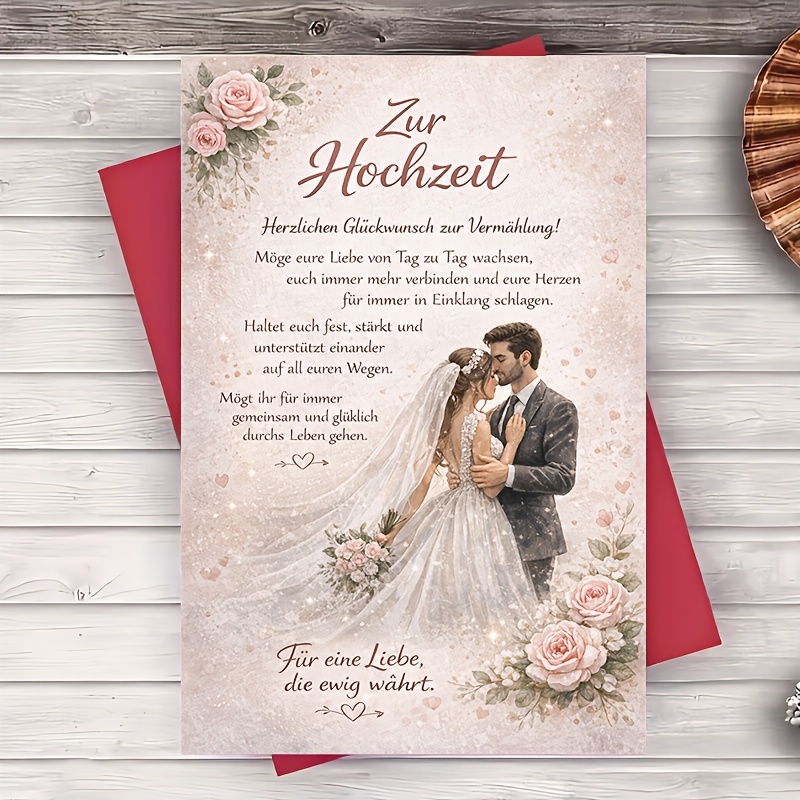 TEMU 1 Greeting Card + 1 Envelope Wedding Greeting Card Elegant For Bride And Groom Romantic Message Perfect For Couples Engagement And Anniversary
