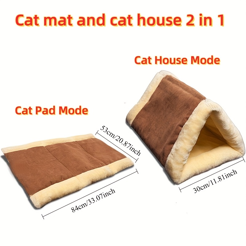 2 in 1 foldable cat mat house soft polyester   bed with plush fleece lining portable   for indoor cats cozy multifunctional pet bed shelter durable fabric small space pets Product details 0