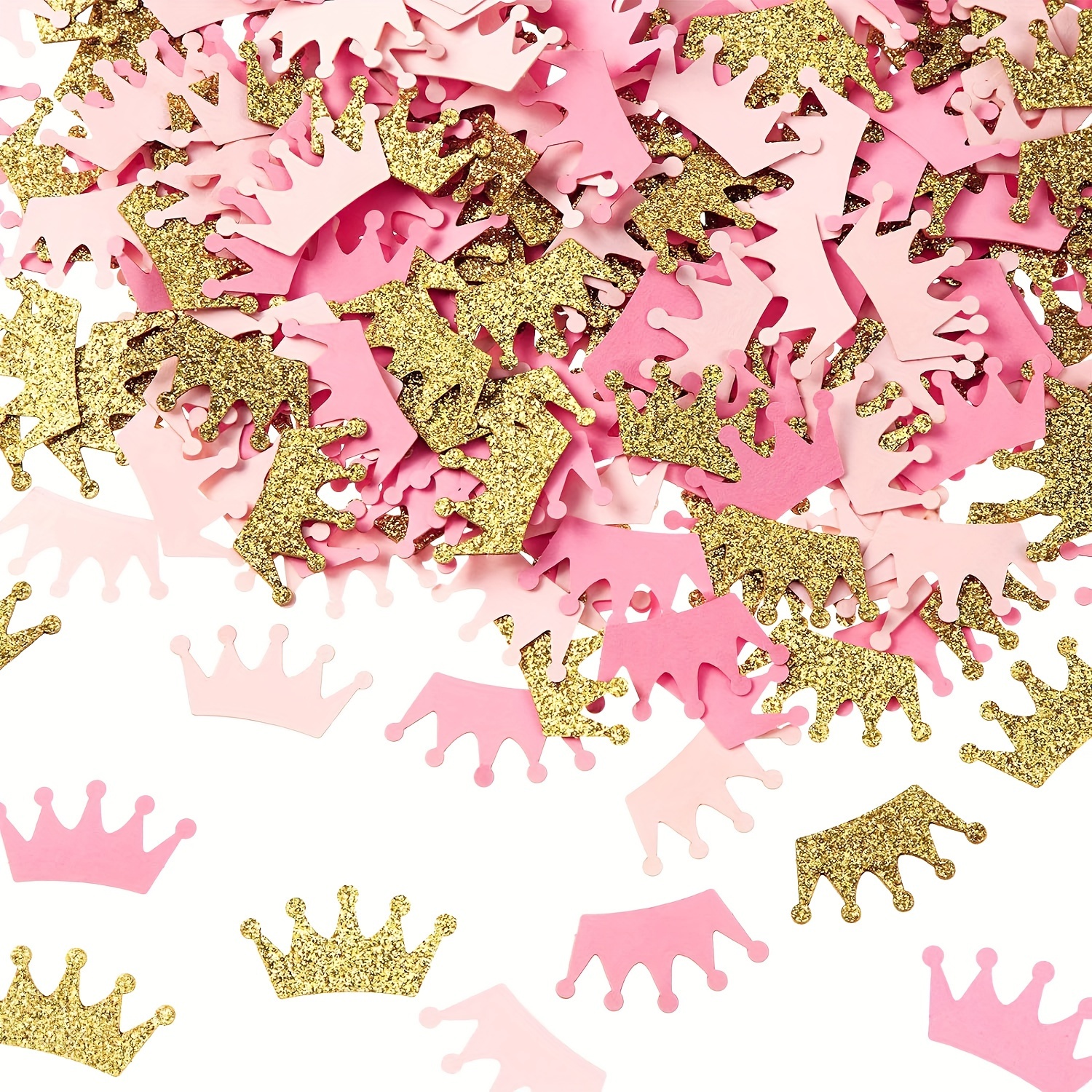 

100pcs Crown Confetti, Sparkling Prince And King Crowns, Birthday Party Table Decoration, Gold Pink