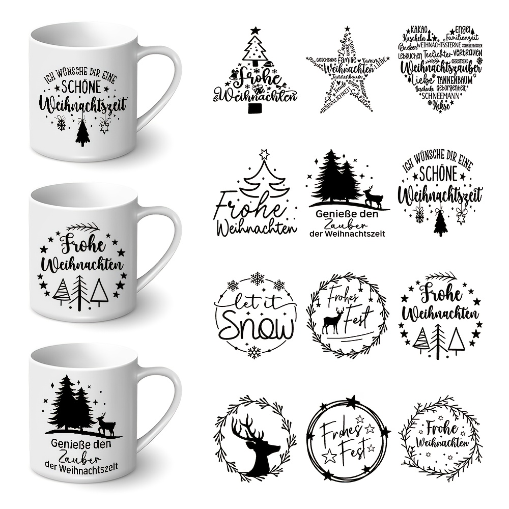 Image of Christmas Theme Winter Decor Transfer Sticker, 12pcs Christmas Elk Christmas Tree Christmas Quotes Transfer Decals, Holiday Decorative Accents For Christmas Crafts And Gifting