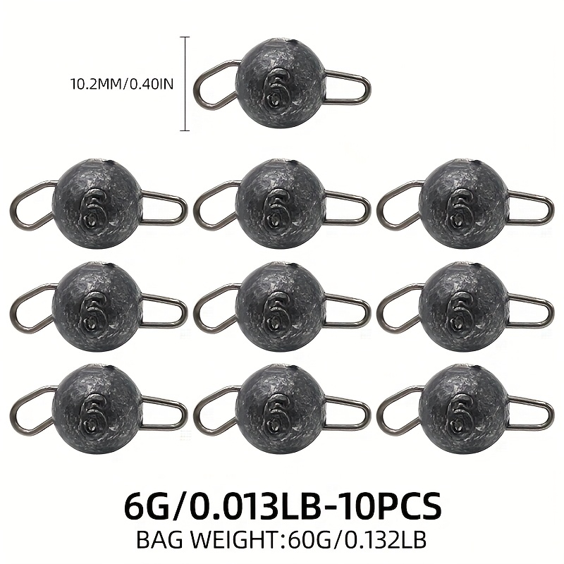 Image of Set Of 10 Spherical Fishing Sinkers For And Worm Fishing, Suitable For Saltwater And Freshwater Use