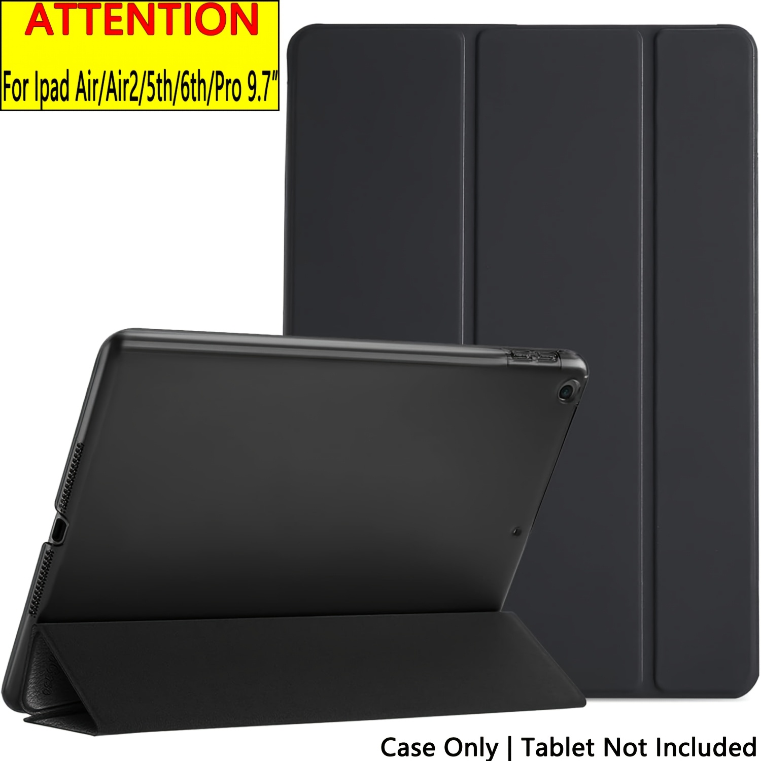 TEMU Étui pour tablette iPad /2 5e/6e/Pro 9,7" A1566 A1893 A1822 avec support à rabat magnétique, coque arrière souple, mise en et sortie de