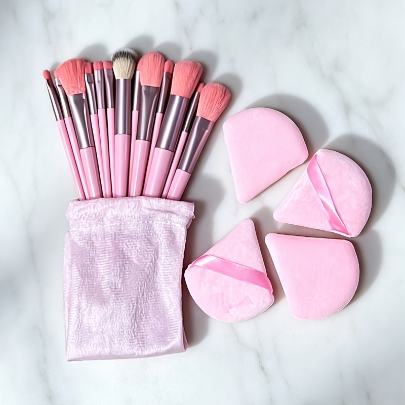 TEMU 17pcs Professional Makeup Brush Set Sponges, Eye Shadow, Foundation, Bb Cream, Concealer Brushes, Made Of Soft Nylon Bristles, Suitable For