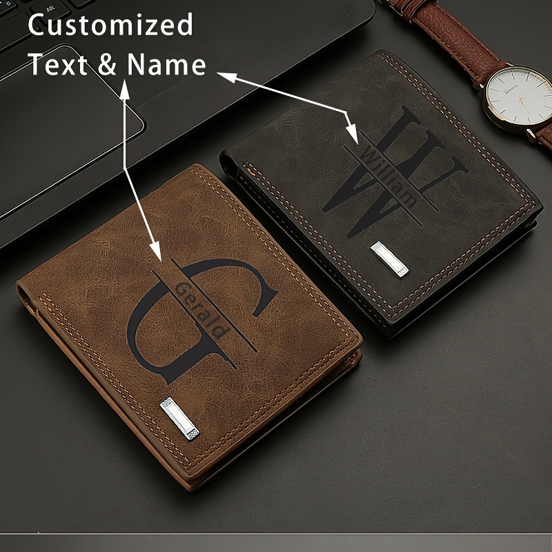 

Customized Name Text Retro Pu Leather Men', Cool Gift