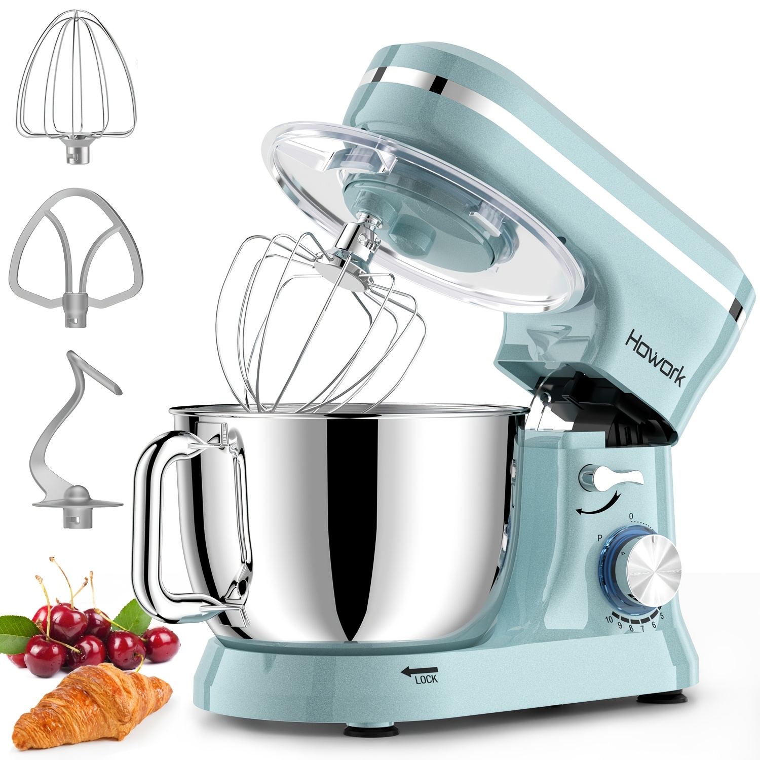 Howork Electric Stand Mixer, 10+ With 6.5qt Stainless Steel Bowl, Dough Hook, Wire Whip And Beater, For Most Home Cooks