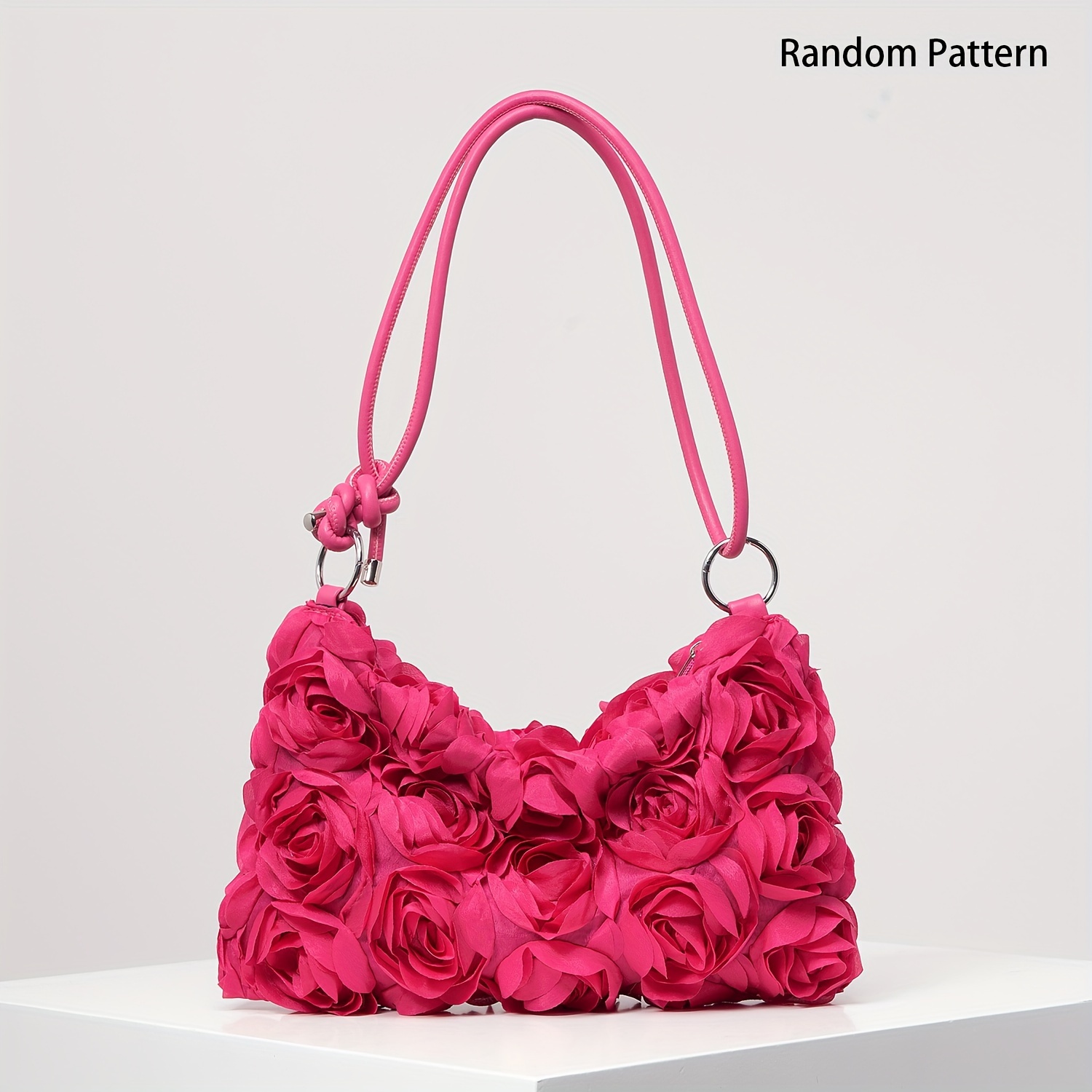 

Elegant Rose Flower Bag, Wedding Party Evening Satchel Bag, Underarm Handbag, Sweet Lady's Purse, Valentine's Gift For Women