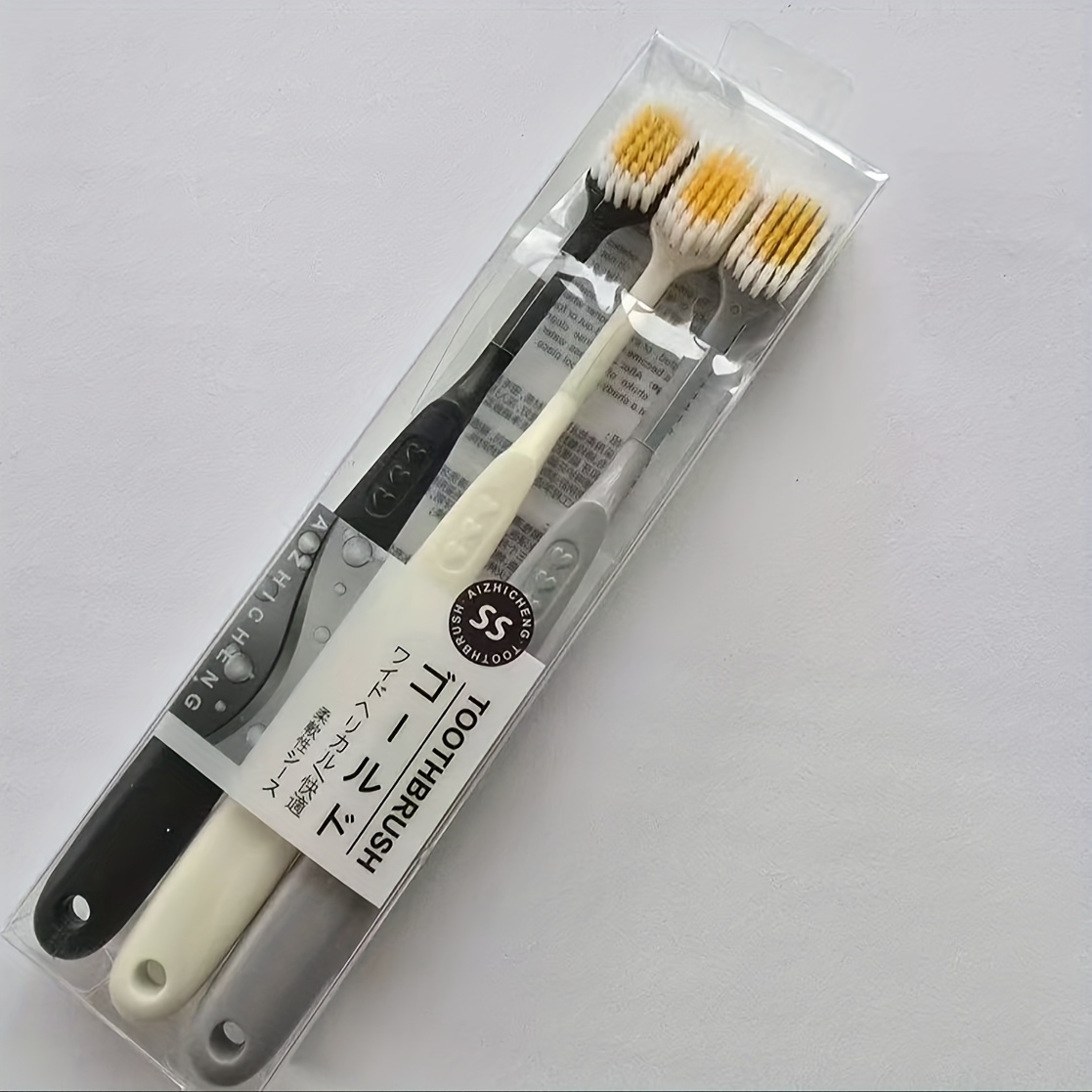 Image of 3-pack Toothbrushes With Wide Heads And Fine Bristles: Adult Household Couple Toothbrush