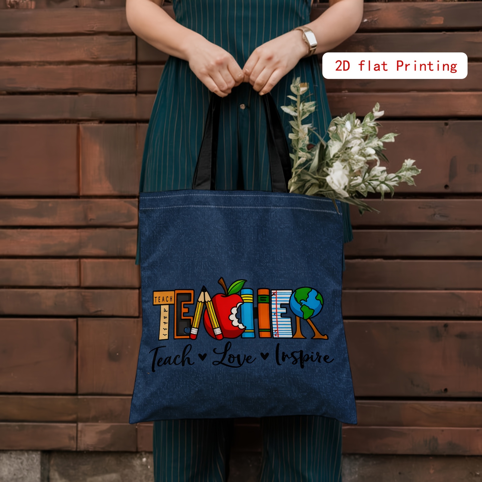 TEMU Una borsa con stampa 2D a tema educativo e insegnante, caratterizzata da colori vivaci. Questa borsa a spalla riutilizzabile 癡 una borsa shopper