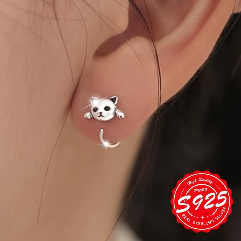 TEMU S925 Silvery Cute Cat Ear Hook - Christmas Ladies Earnail Pair - Unique And Humorous Design