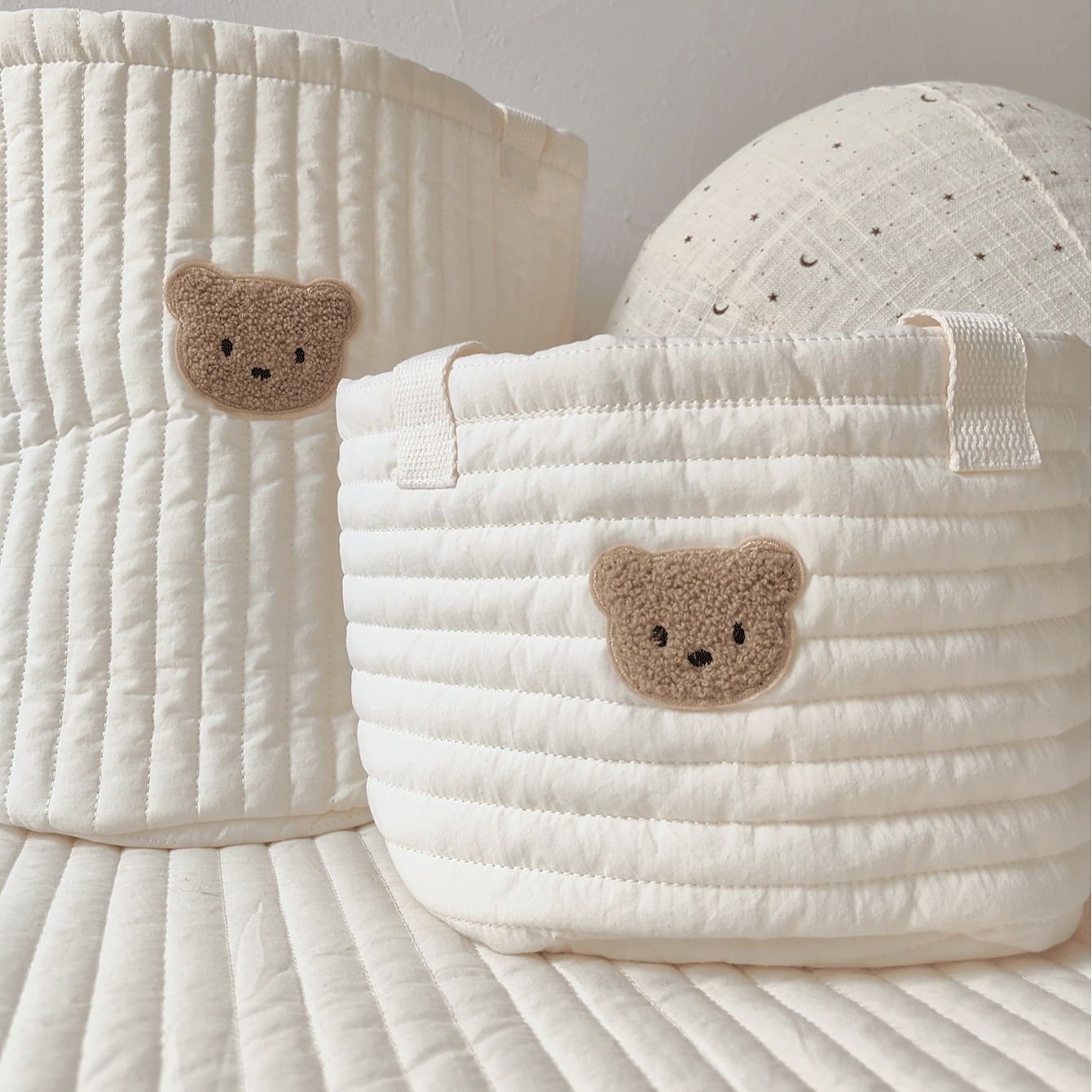 Cute Bear Head Round Storage Basket for Diapers