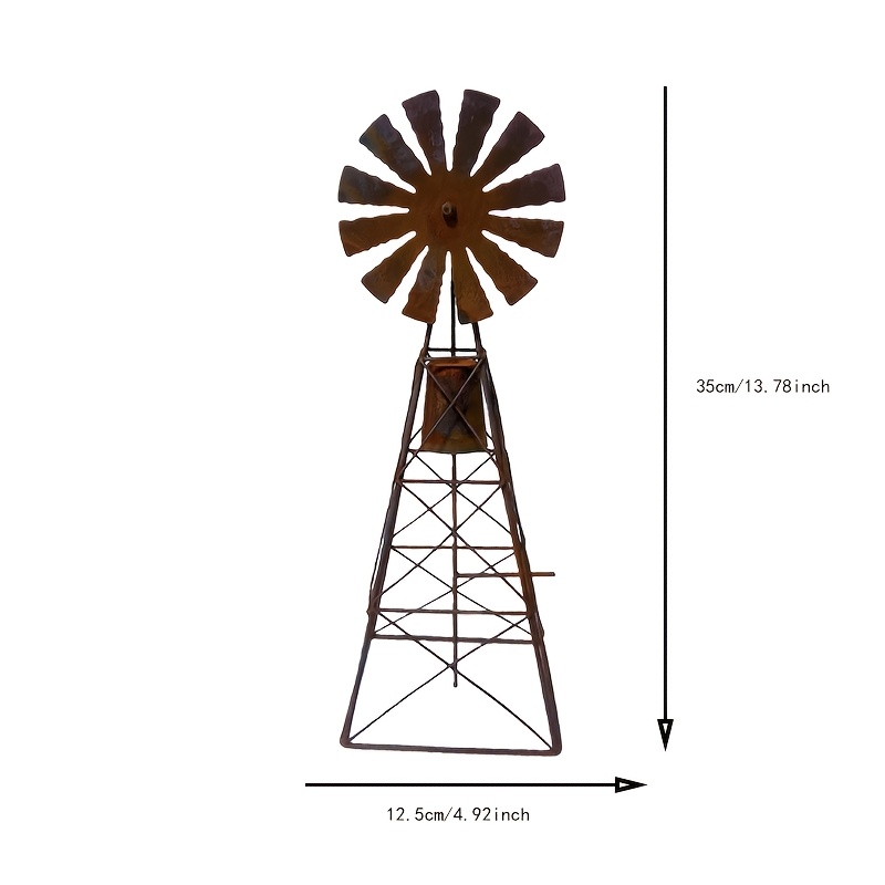E-shop 【3D】 [3D] . Rostiger Eisenwindmühle Hof Dekoration Ornament, Amerikanischer Landhausstil Outdoor Garten Bauernhof Stil Rotierende Windmühle