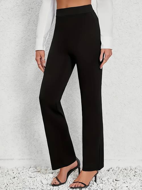 womens elastic straight leg pants elastic waistband polyester fiber machine washable wear simple and stylish casual pants stretch fabric