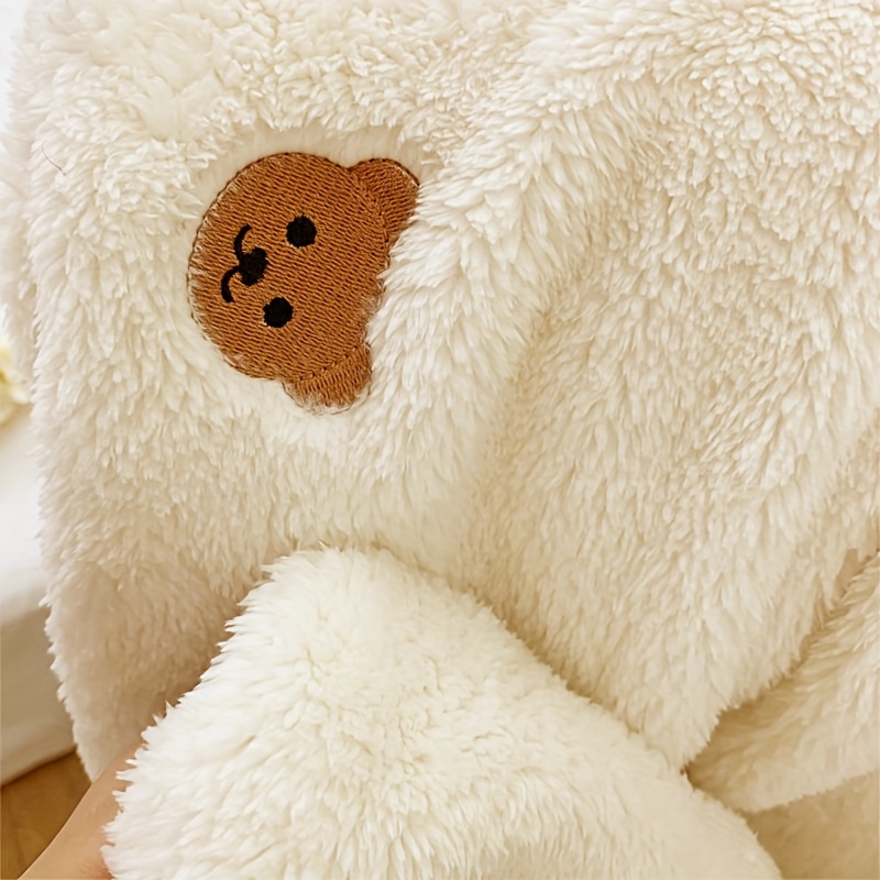 Baby Plush Blanket with Embroidered Teddy Bear Pattern