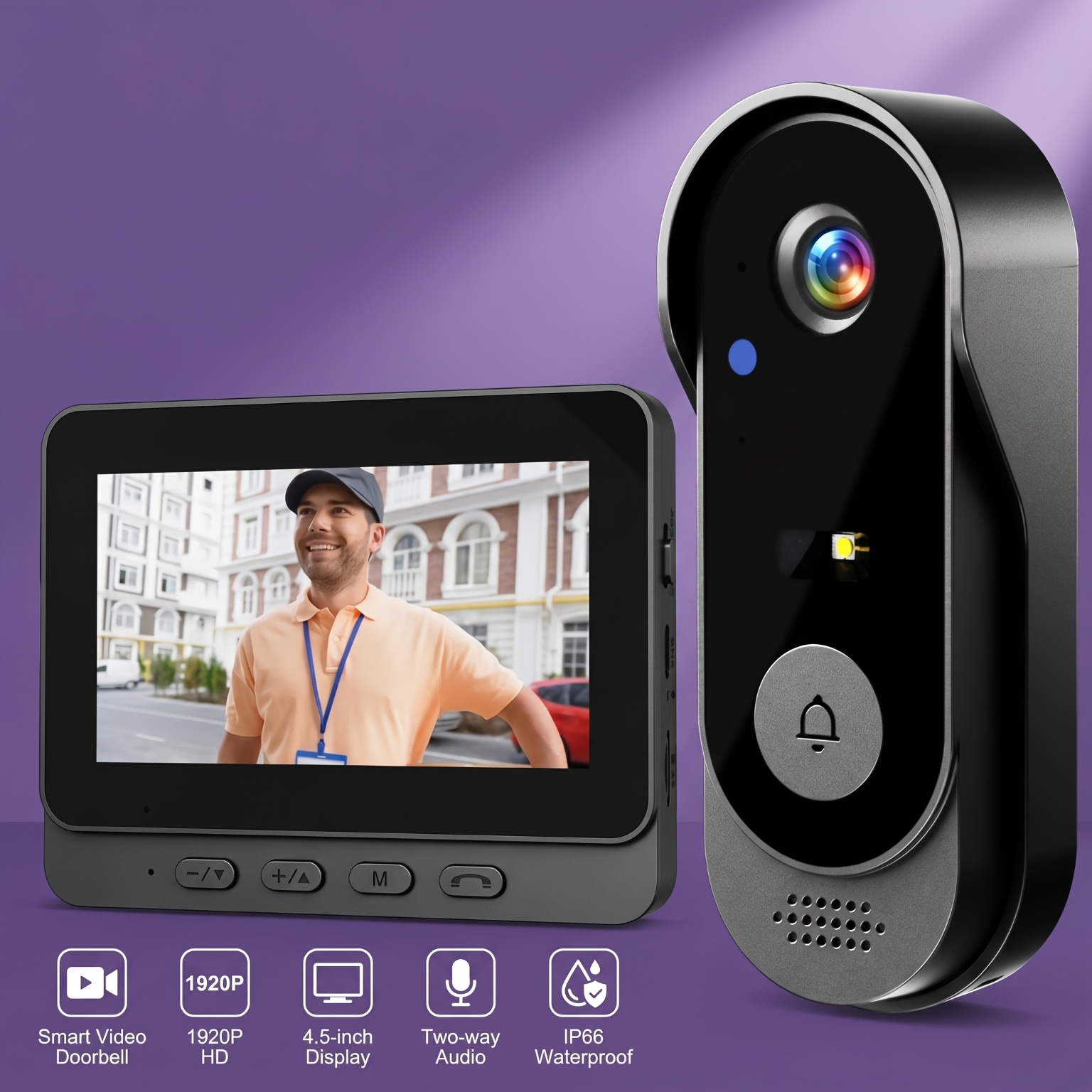 TEMU Smart Dadrbell (doorbell Camera + 1920p Display), Audio And Video Intercom, Hd Night Vision, Automatic Photo Storage Andvideo Recording Via