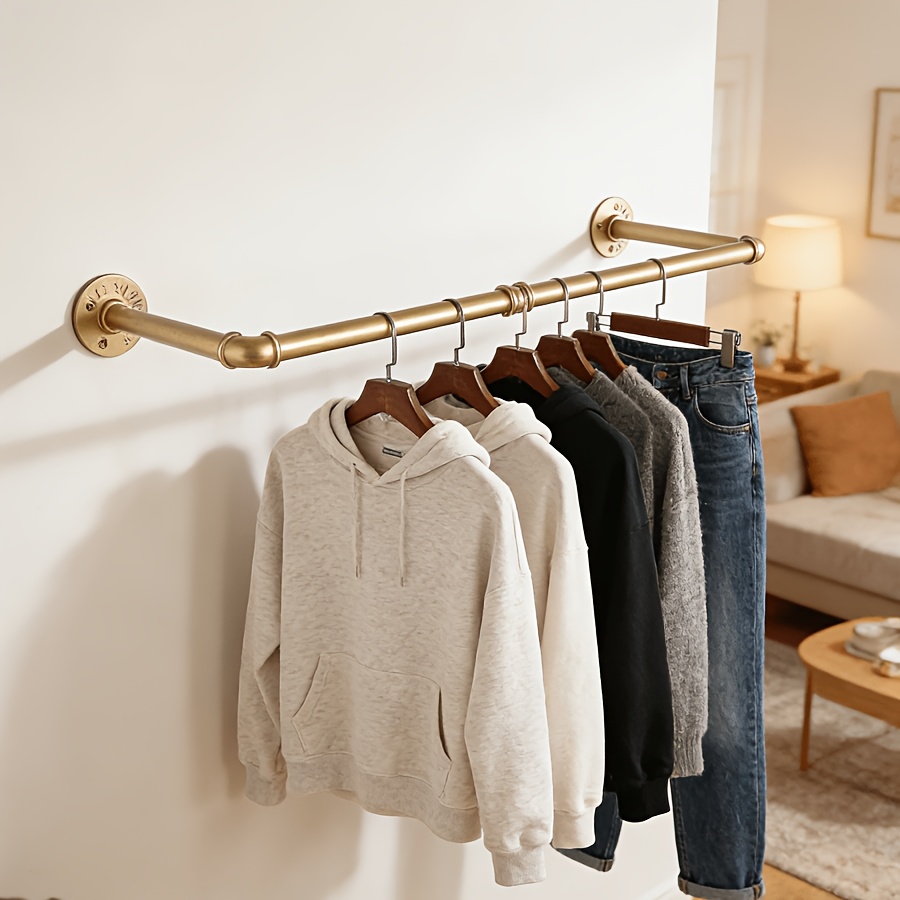 Image of Wrought Iron Clothing Storage Rack Industrial Pipe Wall-mounted -mounted Clothes Rack