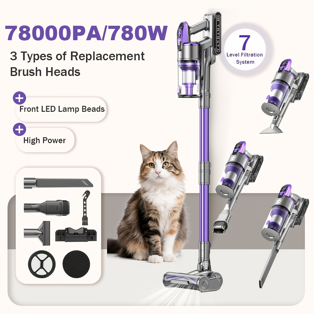 Image of Handheld Vacuum Cleaner H3/h5 With A Detachable Rechargeable Battery, Level, Ideal For Carpets, Hard Floors, Desks, Curtains, Corners, And Pet Hair, In Purple And Black