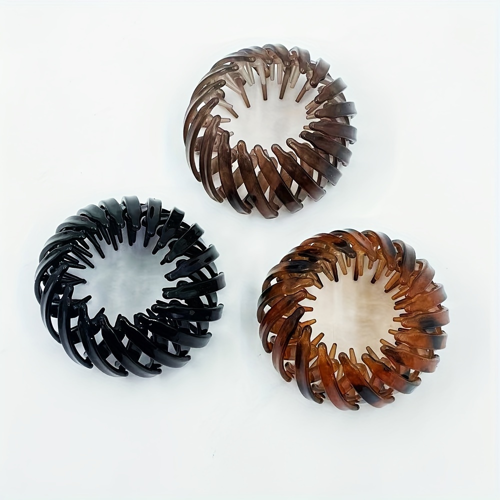 Image of 3pcs Birds Nest Hair Clip For Women Expandable Ponytail Holder Barrette Bun Clips For Long Thick Hair Claw Clip Lazy Nest Plate Hairpin For Women Daily Accessories